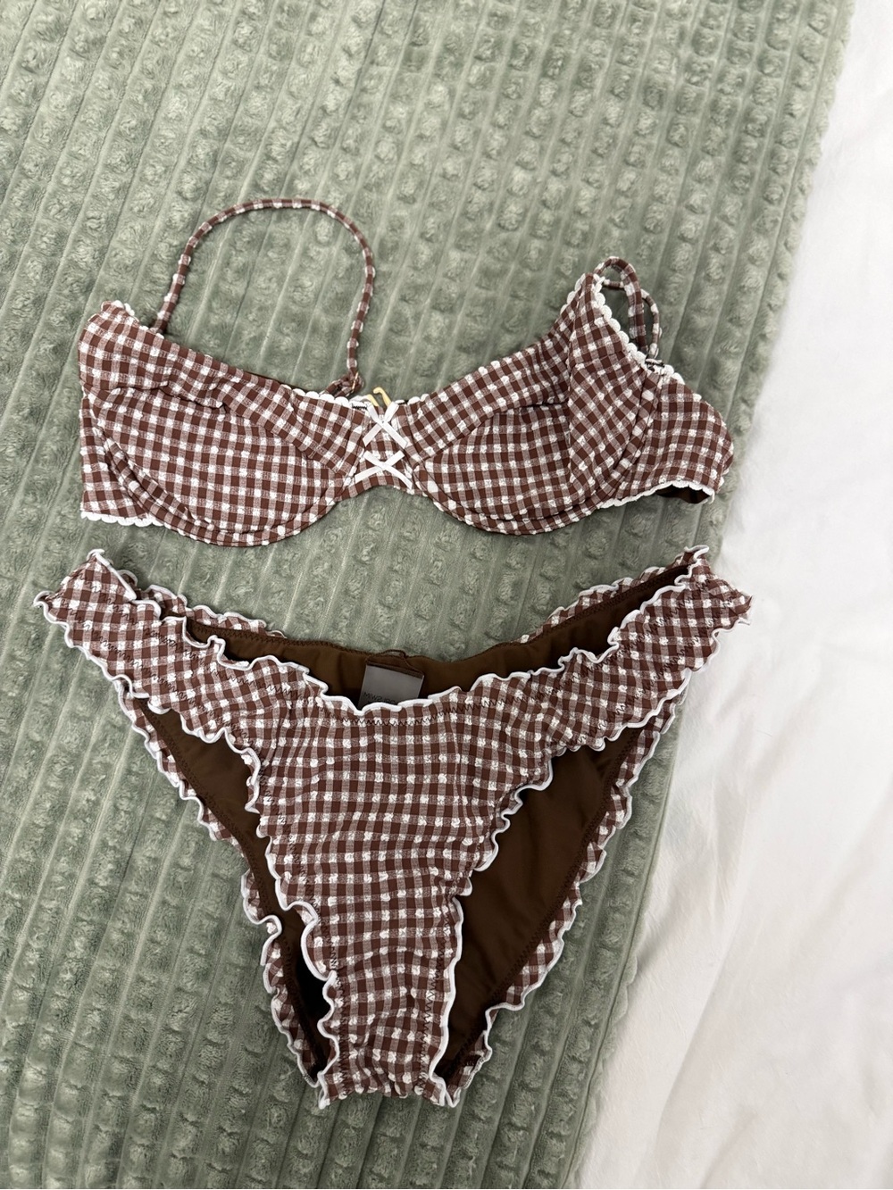 Brown Gingham Ruffle Bikini Set - Sanori Swim